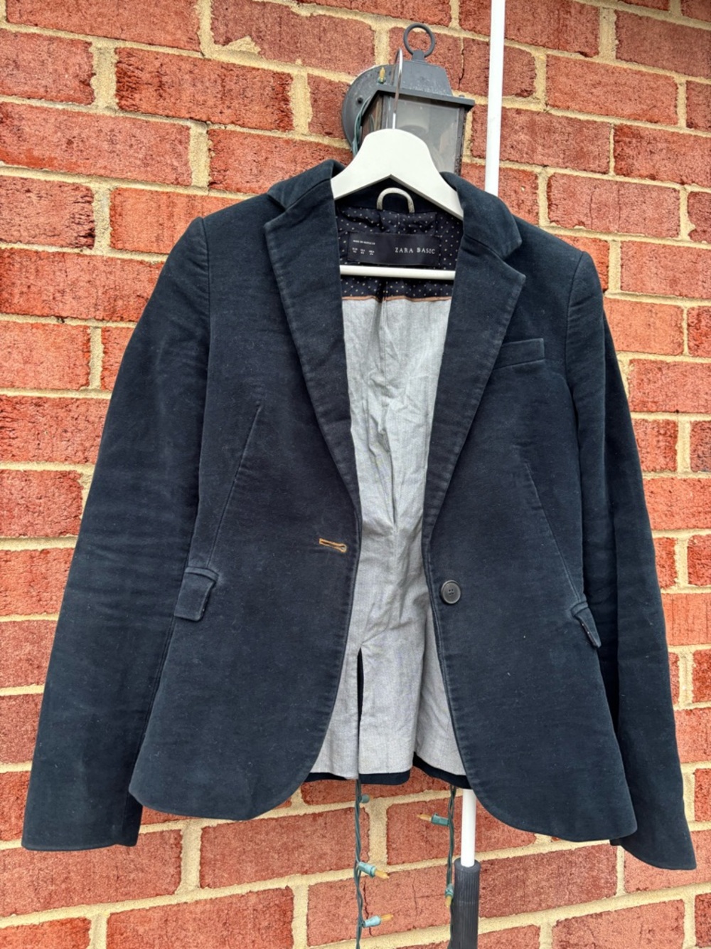 Zara Black Cotton-Blend Single-Button Women's Blazer